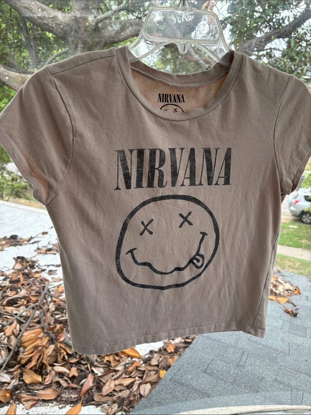 NIRVANA Taupe Short Sleeve Kids Tee with Black Smiley Logo